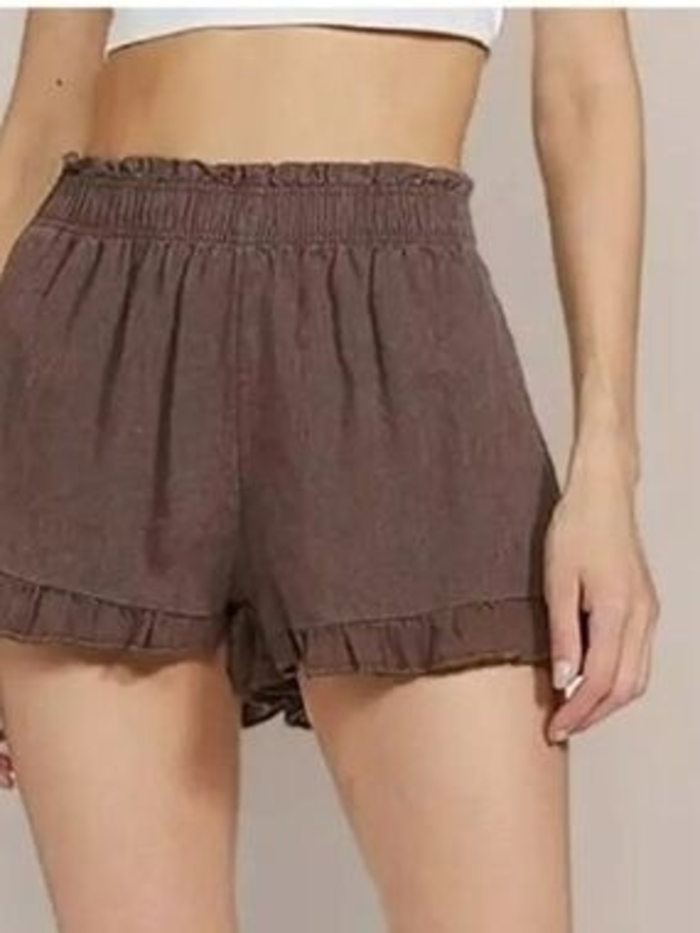 Aerie Brown Smocked High-Waist Ruffle Hem Shorts